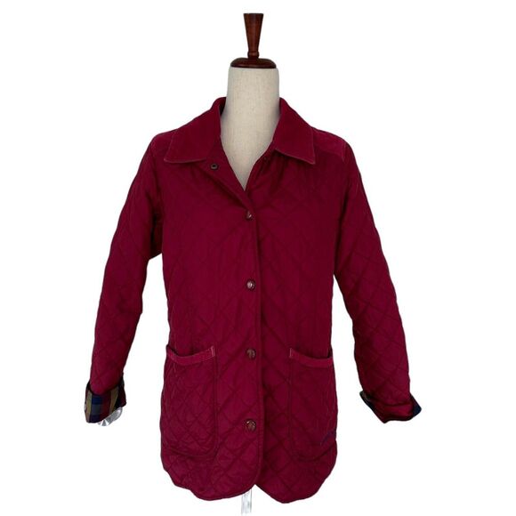 Jack Murphy Jacket Size 10 Women's Red Quilted Snap Front Coat Preppy‎ English - Picture 1 of 10